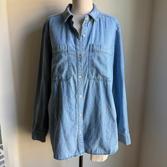 Eileen Fisher Organic Cotton Chambray Button Down Shirt Medium - Picture 2 of 5